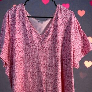 Basic Editions Pink Floral Patterned Short Sleeve Top Shirt size 3X